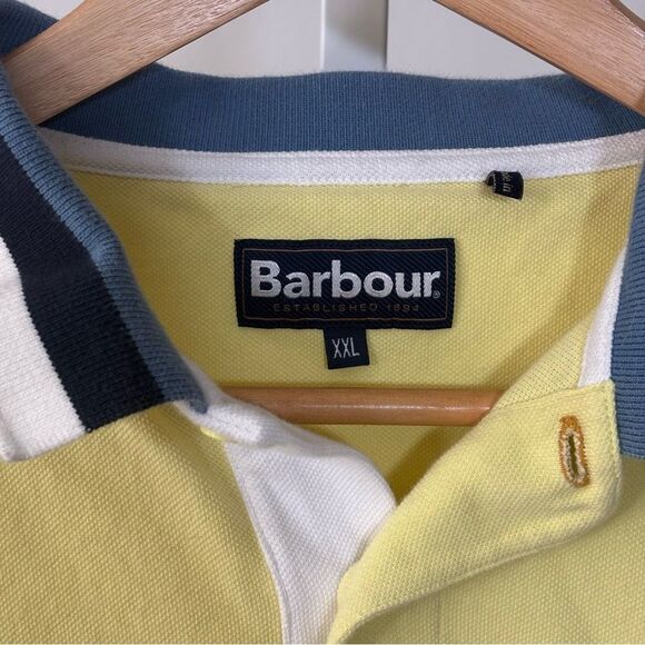 Barbour Light Yellow Polo Shirt with Blue Accents Finkle Polo size XXL - Picture 5 of 8